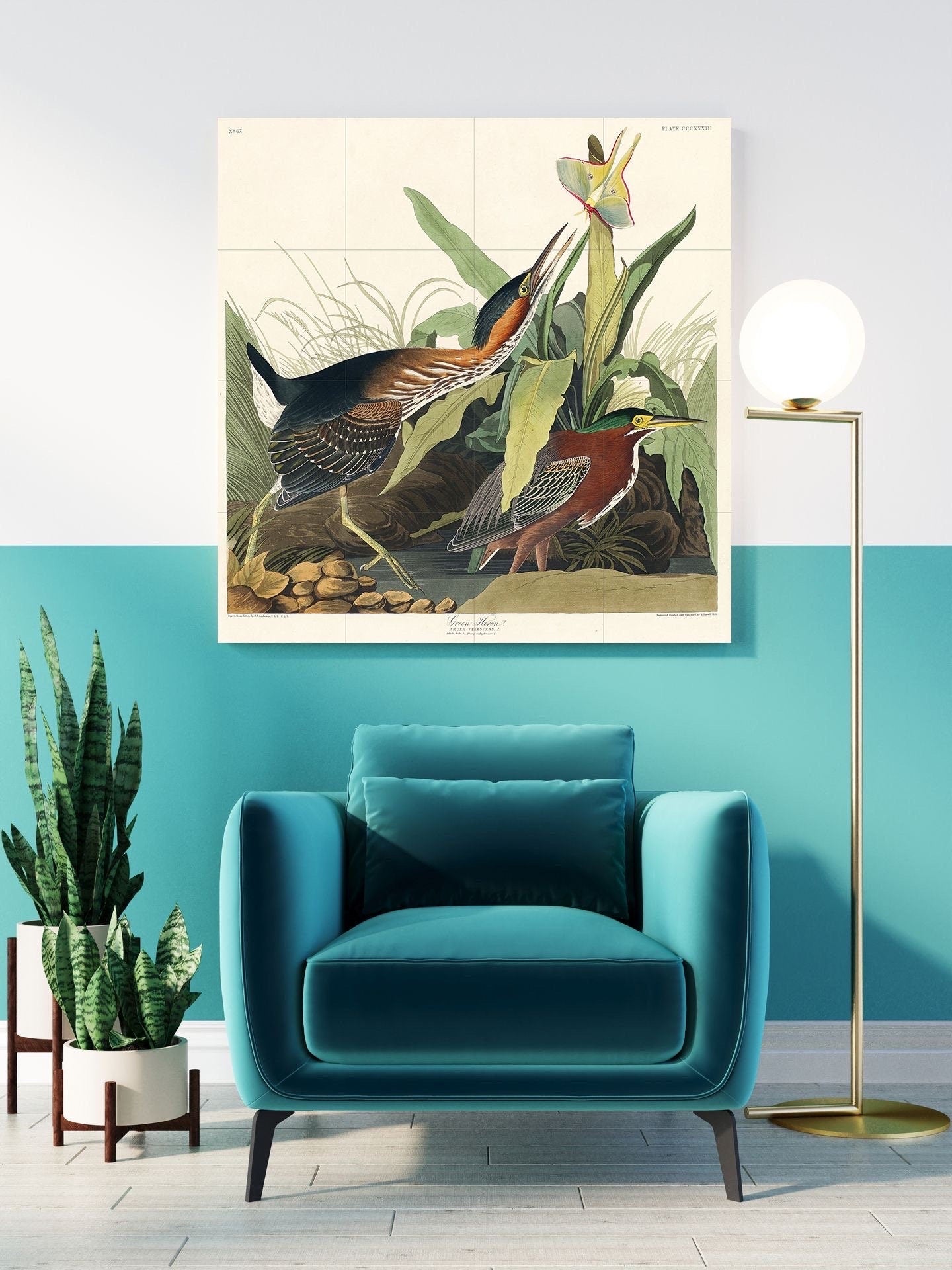 Tile Mural/Mosaic Ceramic Panel of Green Heron John James Audubon Prints - Gloss Tiles - Bird Mosaic Art - Heron Bird Painting - Bird Mural
