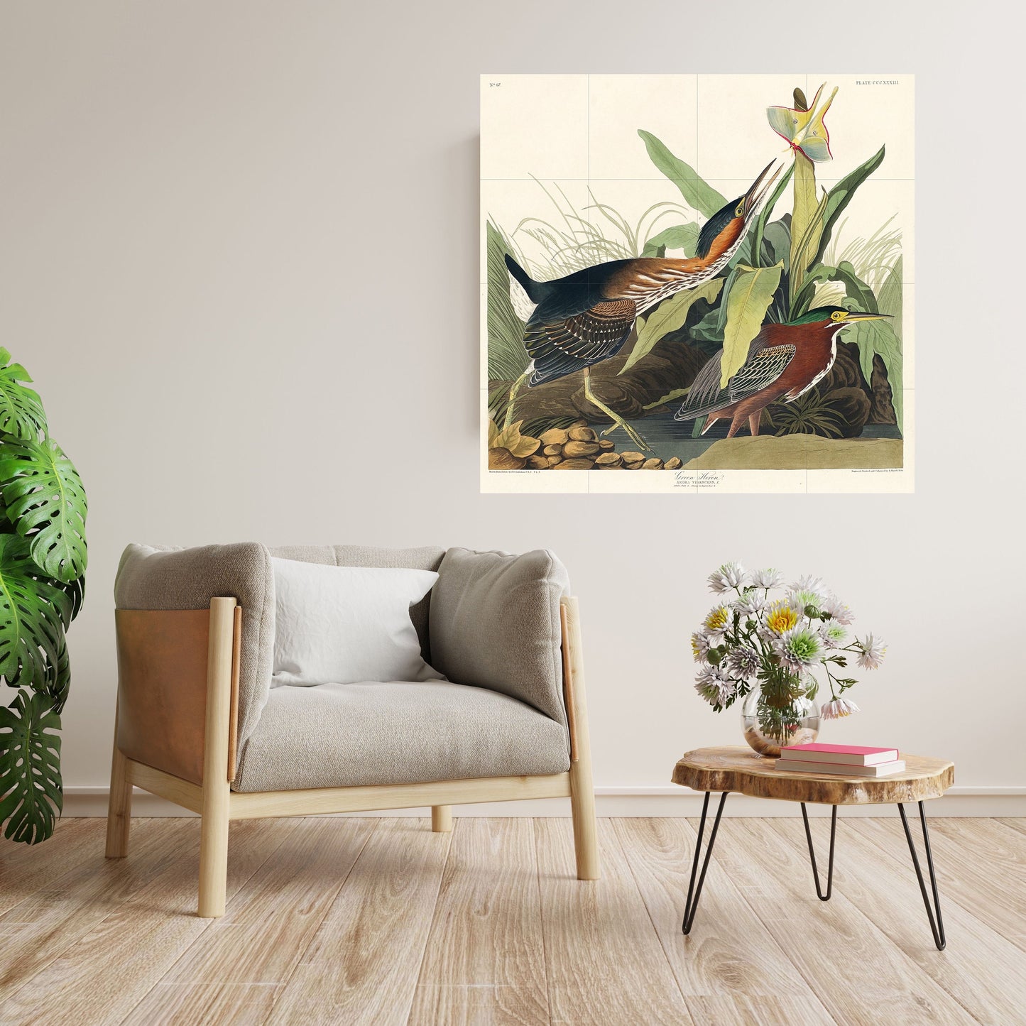 Tile Mural/Mosaic Ceramic Panel of Green Heron John James Audubon Prints - Gloss Tiles - Bird Mosaic Art - Heron Bird Painting - Bird Mural