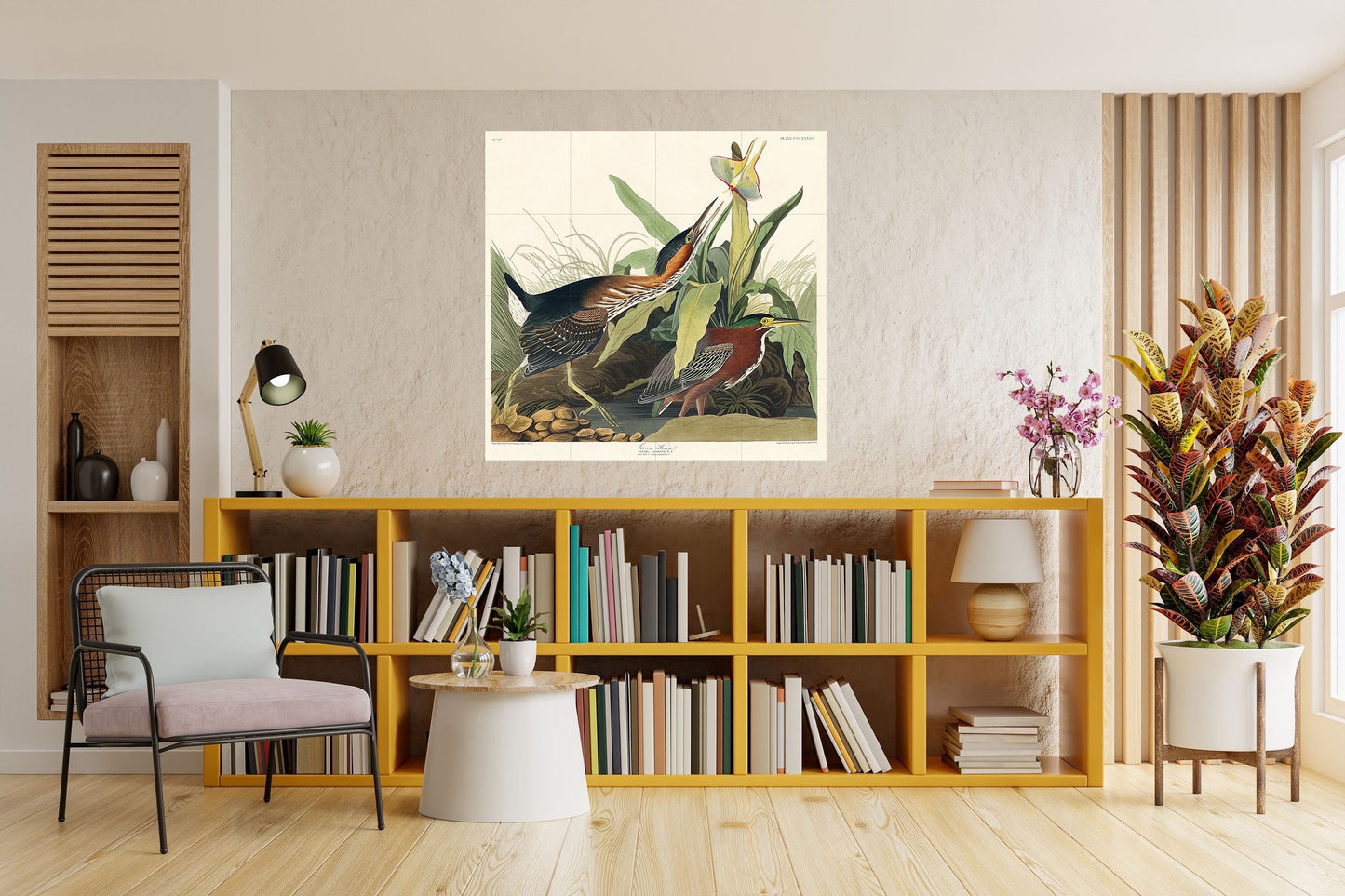 Tile Mural/Mosaic Ceramic Panel of Green Heron John James Audubon Prints - Gloss Tiles - Bird Mosaic Art - Heron Bird Painting - Bird Mural