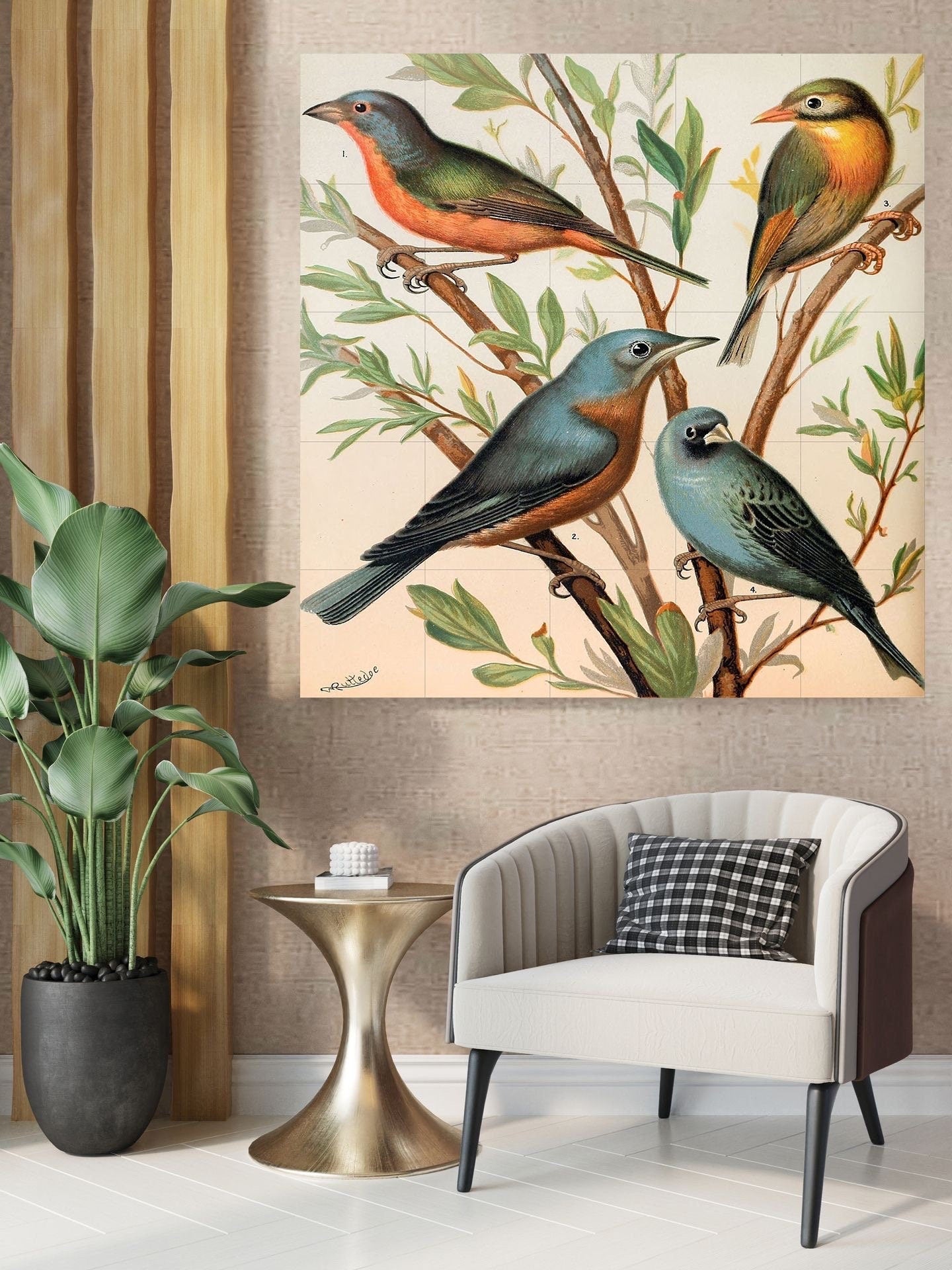 Tile Mural/Mosaic Ceramic Panel of Birds - W A Blakston Prints -Gloss Tiles - Bird Mosaic Art -Bird Painting - Bird Mural - Birds Art Prints