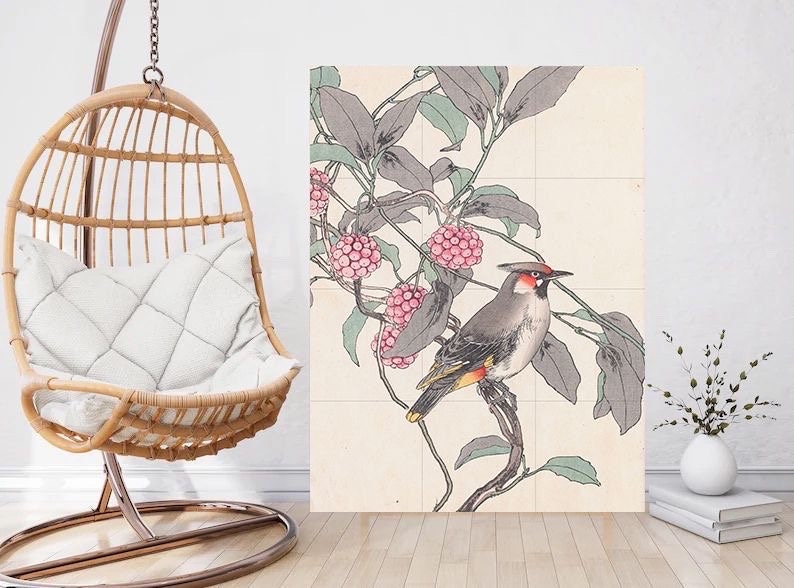 Tile Mural/Mosaic Ceramic Panel of Bird and Flower - Imao Keinen - Japanese Mural - Bird Print - Bird Mosaic - Vintage Japanese Wall Art