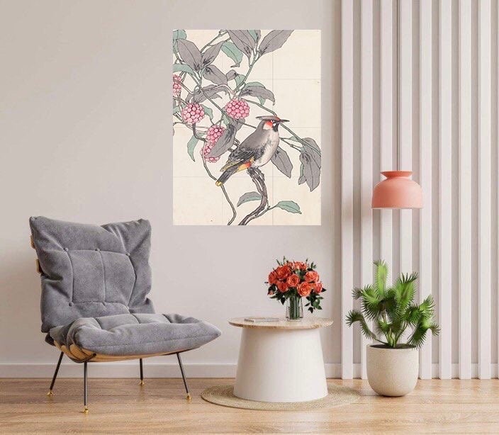 Tile Mural/Mosaic Ceramic Panel of Bird and Flower - Imao Keinen - Japanese Mural - Bird Print - Bird Mosaic - Vintage Japanese Wall Art