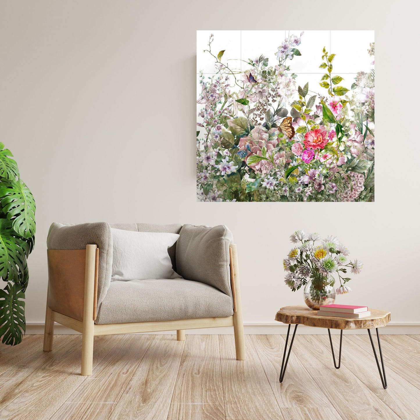Tile Mural/Mosaic Ceramic of Watercolour Flowers Painting - Flower Mural - Garden Wall Art - Gloss Tiles - Tile Mosaic - Garden Art Print