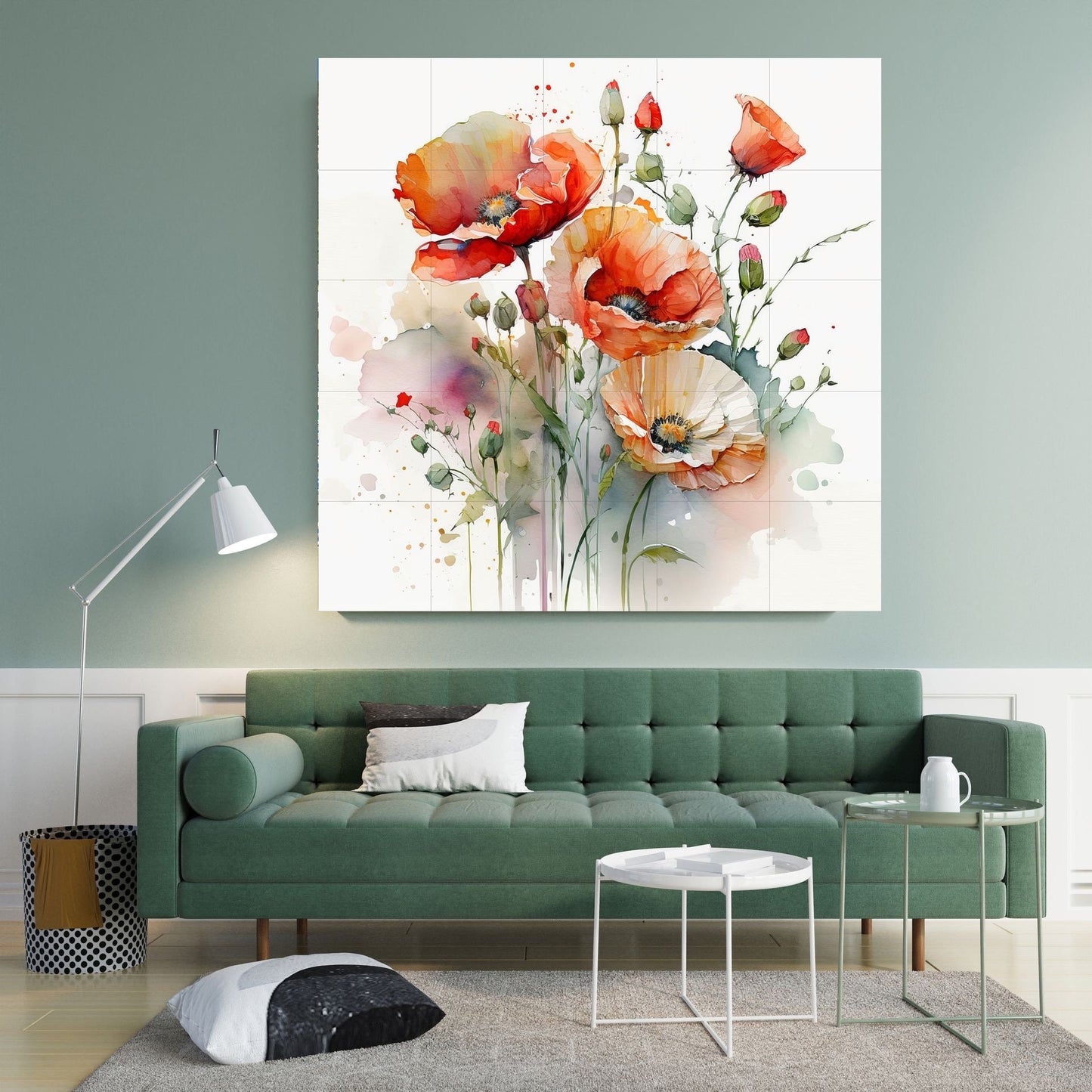 Tile Mural/Mosaic Ceramic of Watercolour Flowers Painting - Flower Mural - Garden Wall Art - Gloss Tiles - Tile Mosaic - Garden Art Print