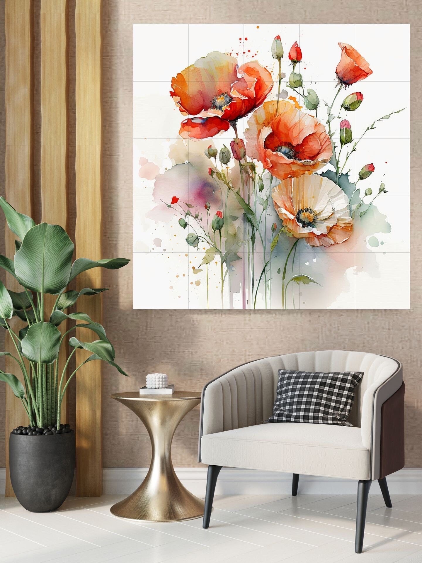 Tile Mural/Mosaic Ceramic of Watercolour Flowers Painting - Flower Mural - Garden Wall Art - Gloss Tiles - Tile Mosaic - Garden Art Print