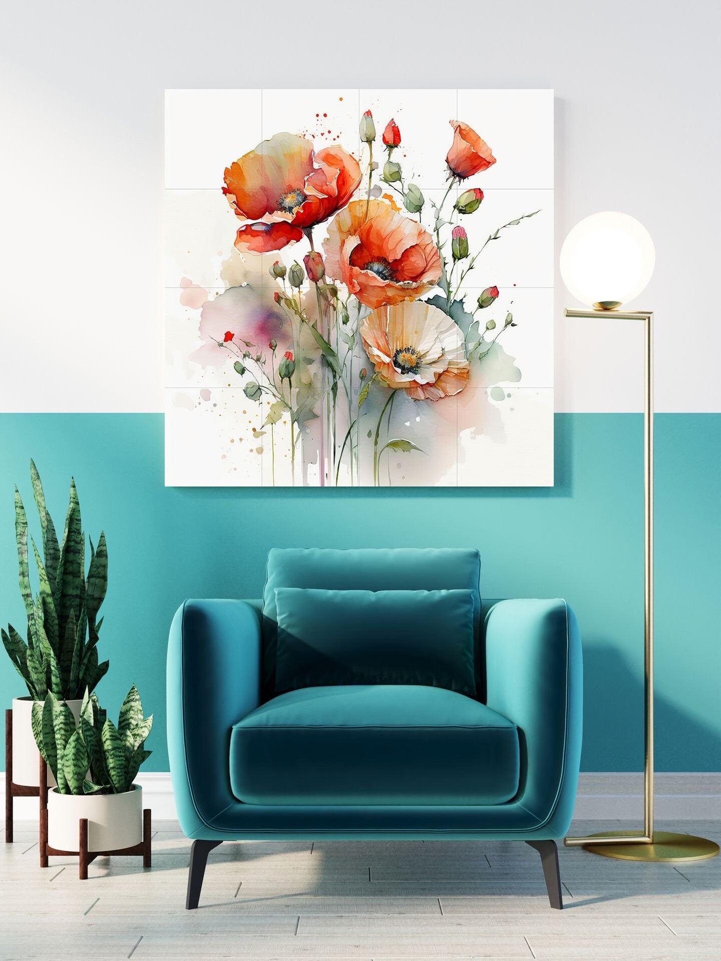 Tile Mural/Mosaic Ceramic of Watercolour Flowers Painting - Flower Mural - Garden Wall Art - Gloss Tiles - Tile Mosaic - Garden Art Print