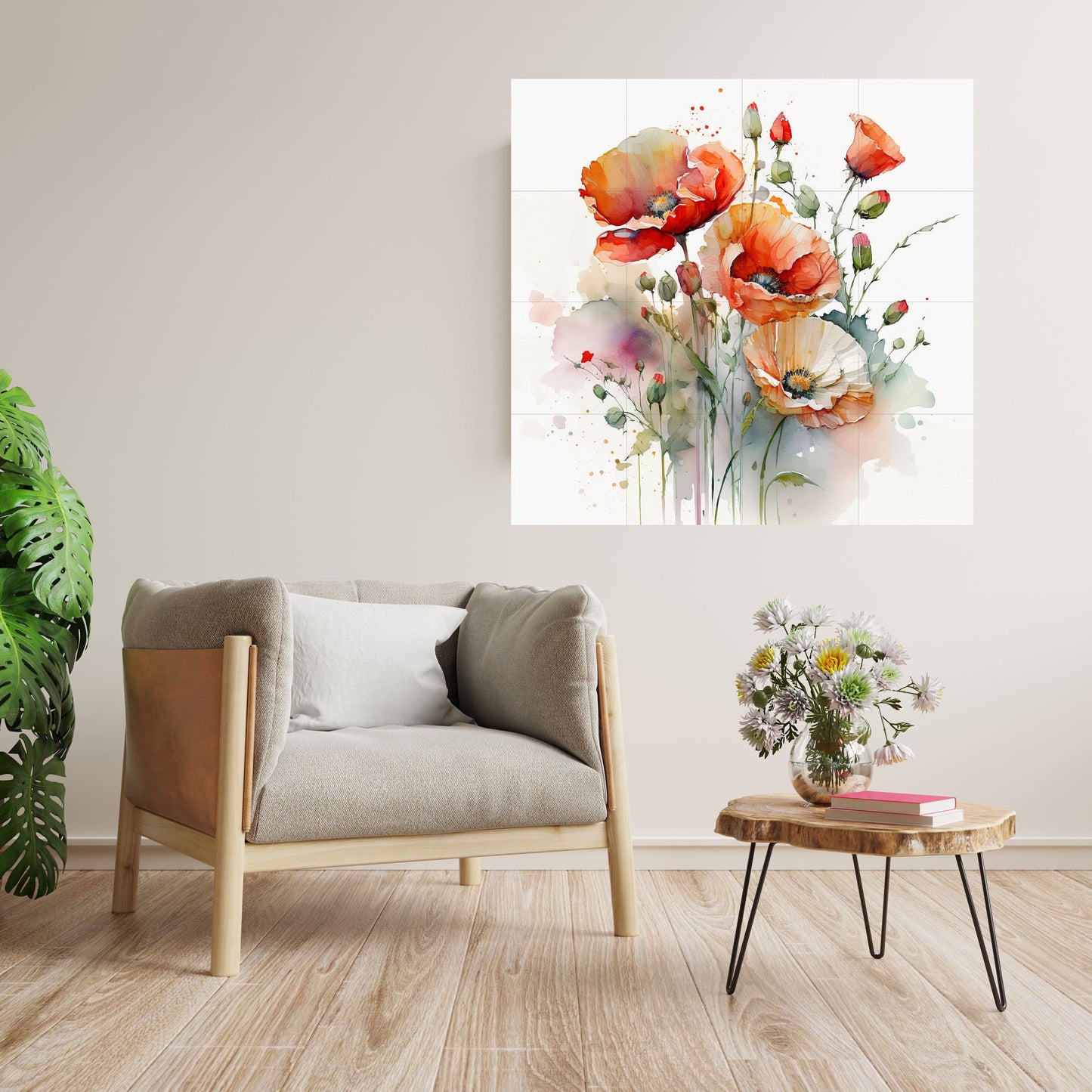 Tile Mural/Mosaic Ceramic of Watercolour Flowers Painting - Flower Mural - Garden Wall Art - Gloss Tiles - Tile Mosaic - Garden Art Print