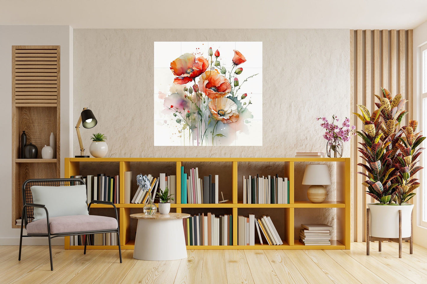 Tile Mural/Mosaic Ceramic of Watercolour Flowers Painting - Flower Mural - Garden Wall Art - Gloss Tiles - Tile Mosaic - Garden Art Print