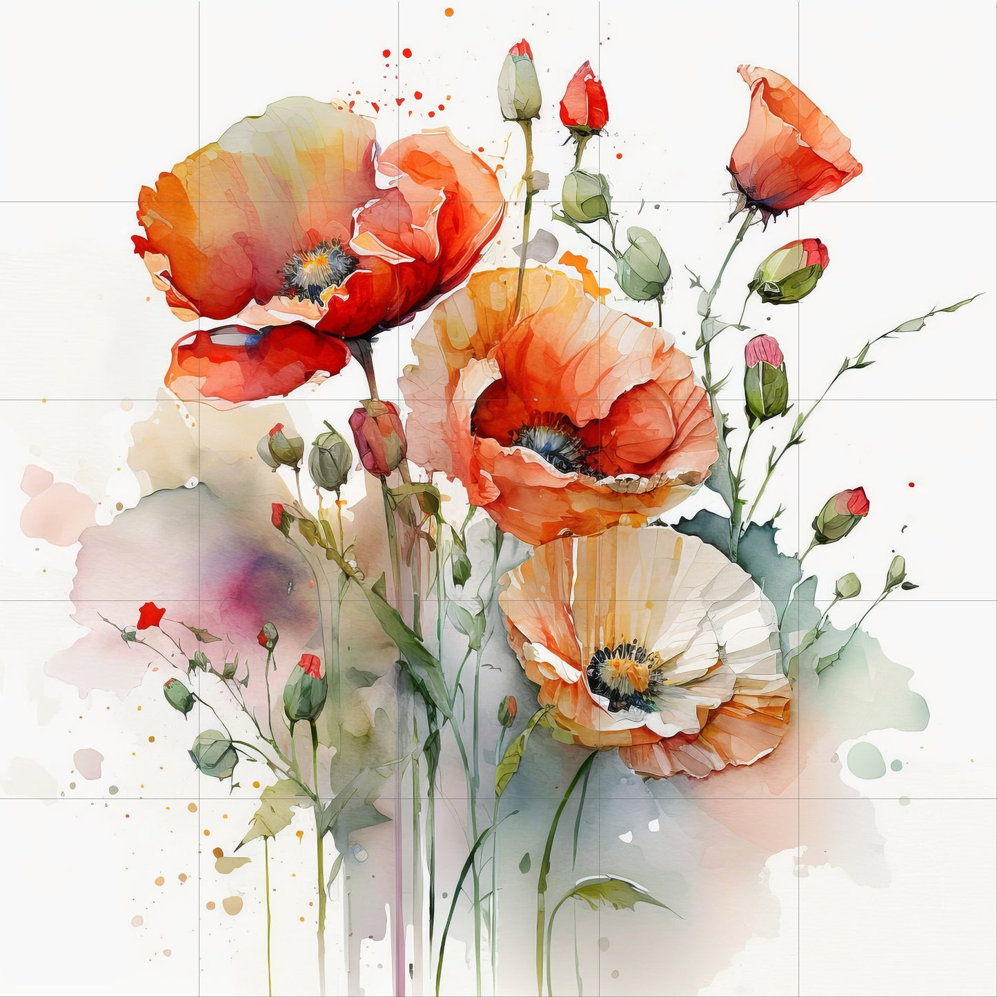 Tile Mural/Mosaic Ceramic of Watercolour Flowers Painting - Flower Mural - Garden Wall Art - Gloss Tiles - Tile Mosaic - Garden Art Print