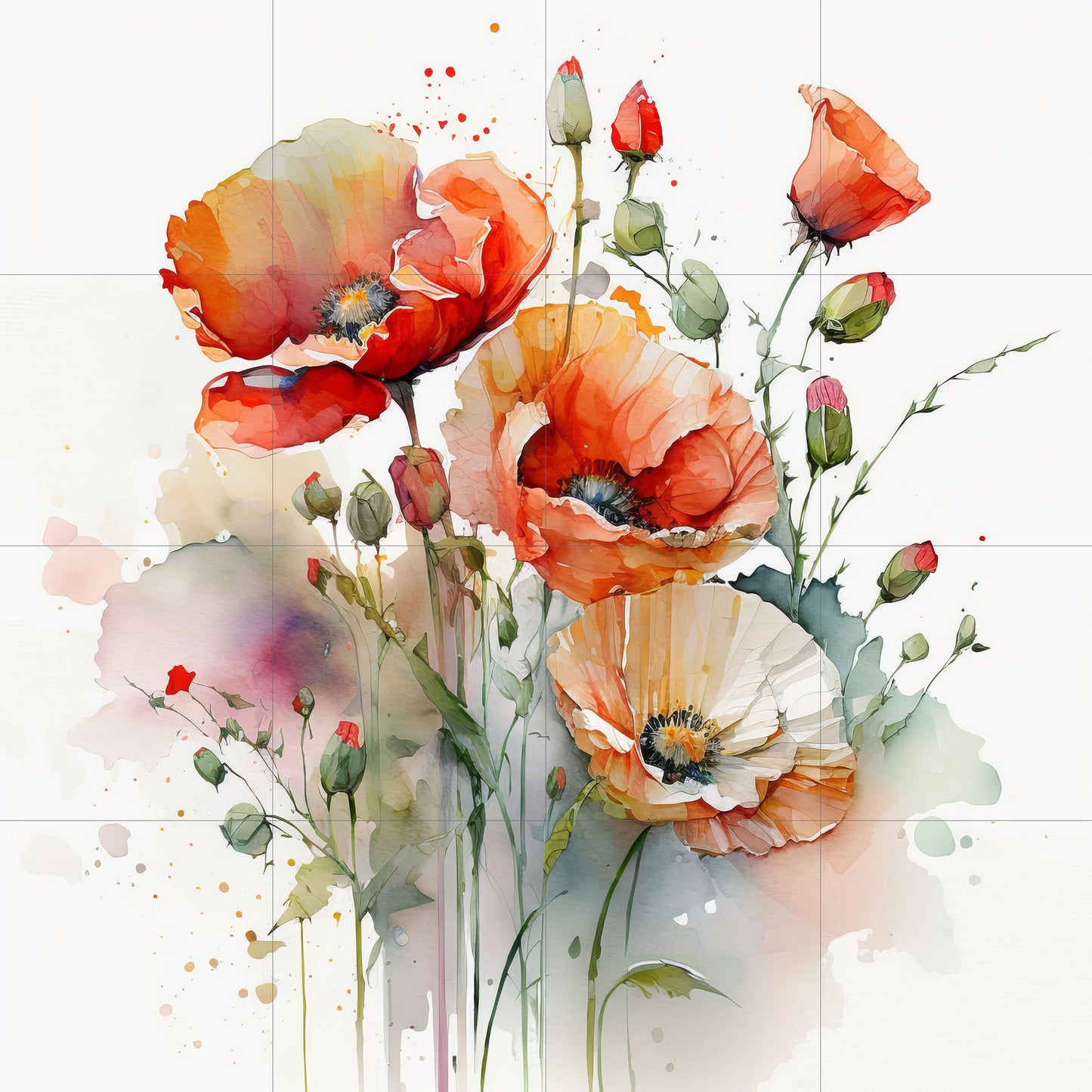 Tile Mural/Mosaic Ceramic of Watercolour Flowers Painting - Flower Mural - Garden Wall Art - Gloss Tiles - Tile Mosaic - Garden Art Print
