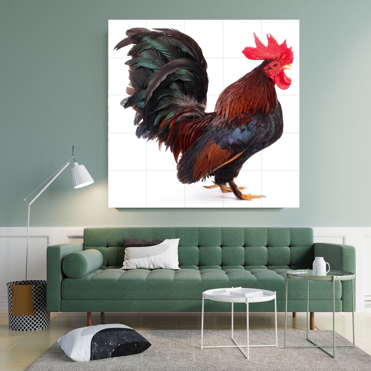 Tile Mural/Mosaic Ceramic Panel of a Rooster - Countryside Mural - Rooster Wall Art Print - Rooster Mural -Gloss Tiles - Countryside Art