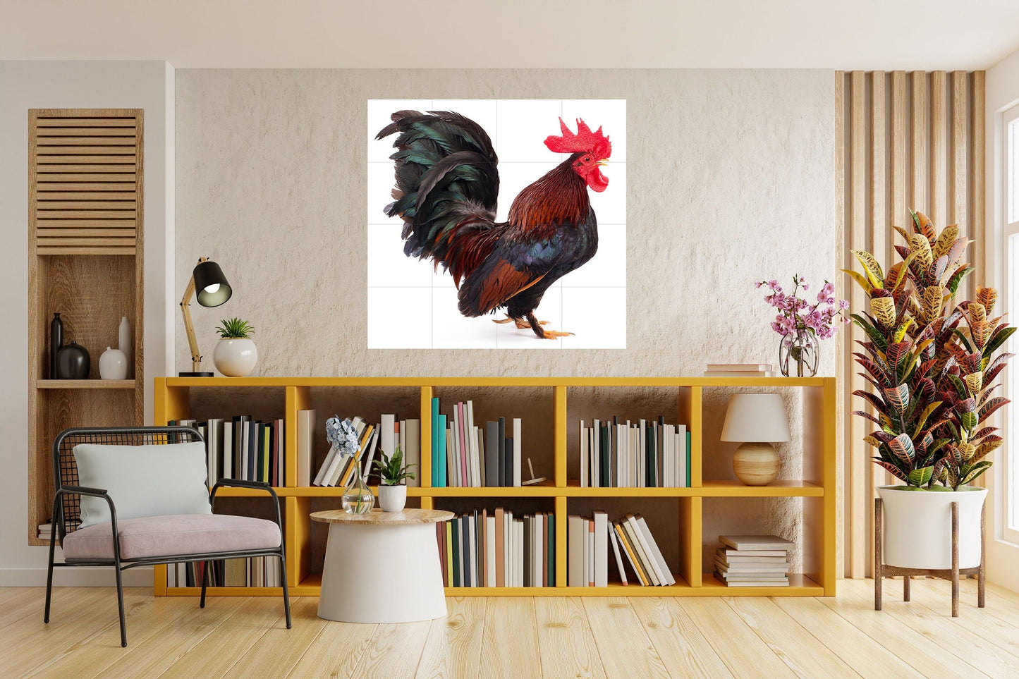Tile Mural/Mosaic Ceramic Panel of a Rooster - Countryside Mural - Rooster Wall Art Print - Rooster Mural -Gloss Tiles - Countryside Art