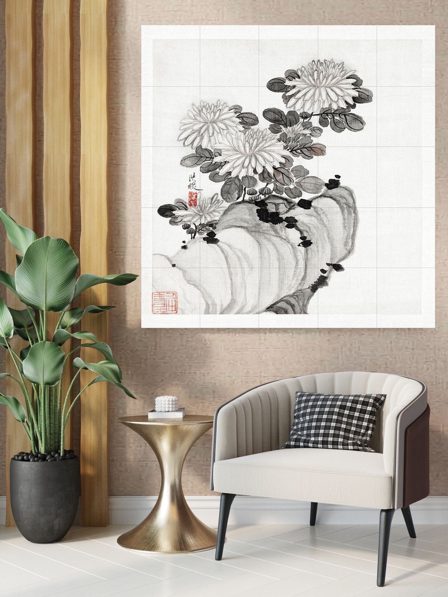 Tile Mural/Mosaic Ceramic of Chrysanthemums - Chinese Art Print -China Wall Art -Chinese Mural - Gloss Tiles -Botanical Print - Flower Mural