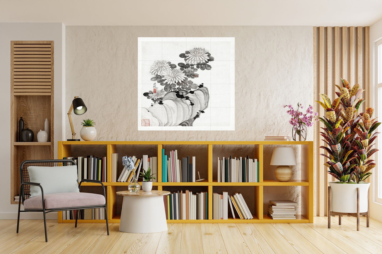 Tile Mural/Mosaic Ceramic of Chrysanthemums - Chinese Art Print -China Wall Art -Chinese Mural - Gloss Tiles -Botanical Print - Flower Mural
