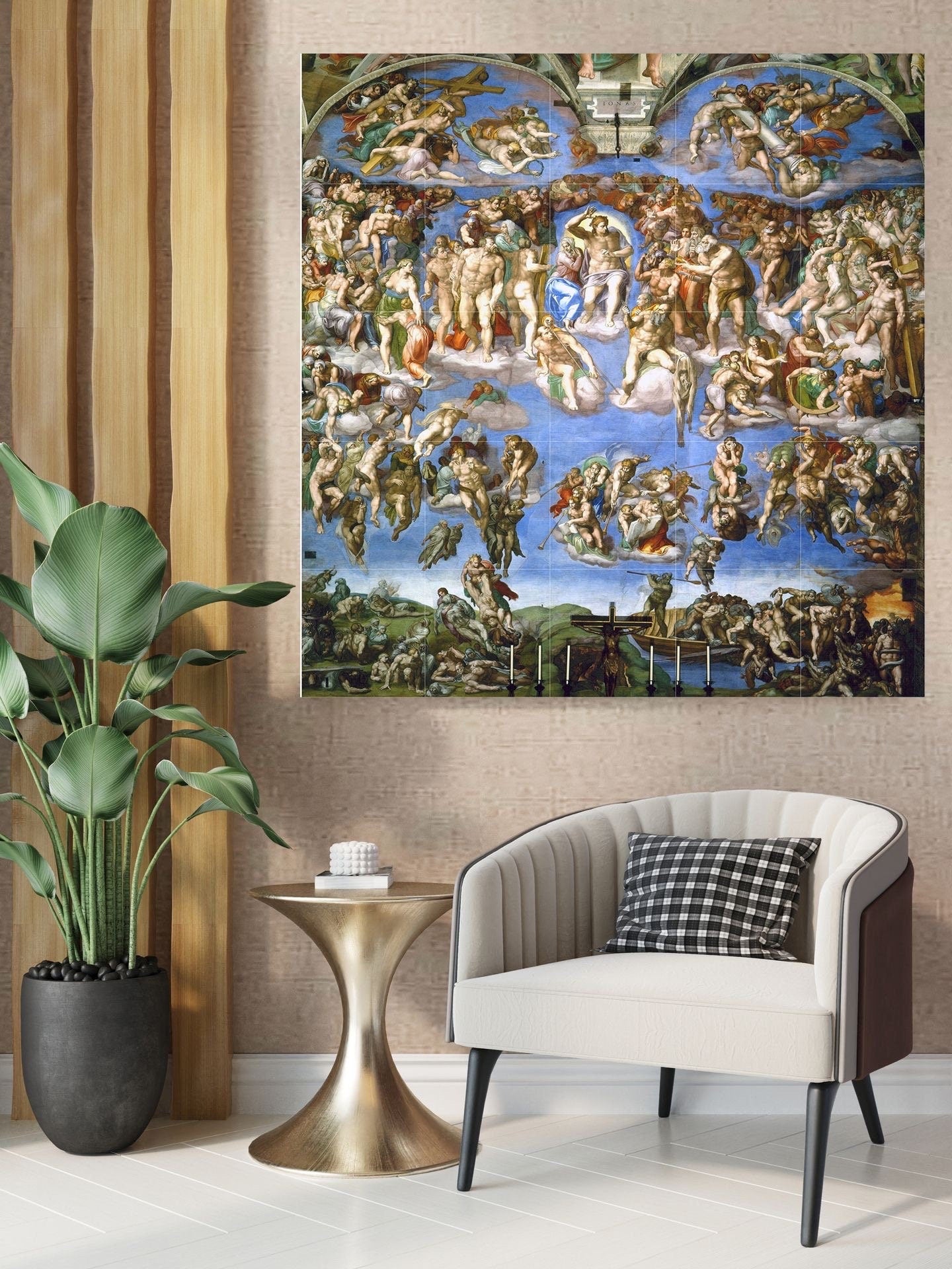 Tile Mural/Mosaic Ceramic Panel of Michaelangelo Buonarroti -The Last Judgment - Michaelangelo Painting Print - Michaelangelo Wall Art Print
