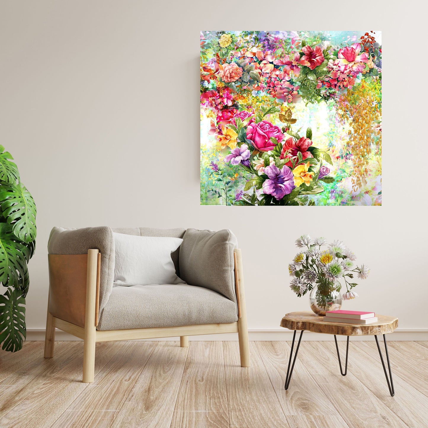 Tile Mural/Mosaic Ceramic of Watercolour Flowers Painting - Flower Mural - Garden Wall Art - Gloss Tiles - Tile Mosaic - Garden Art Print