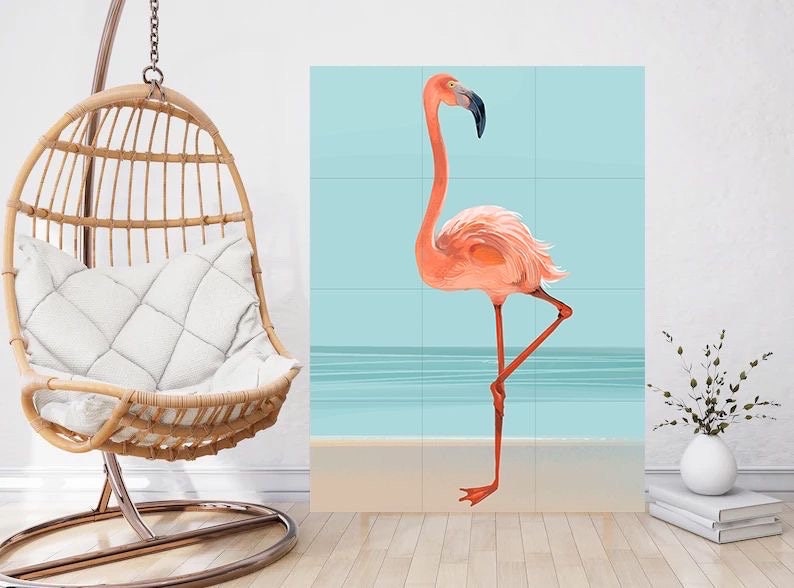 Tile Mural/Mosaic Ceramic Panel of Pink Flamingo- Tropical Bird Mural - Bird Print - Bird Art - Flamingo Print - Bird Wall Art - Bird Mosaic