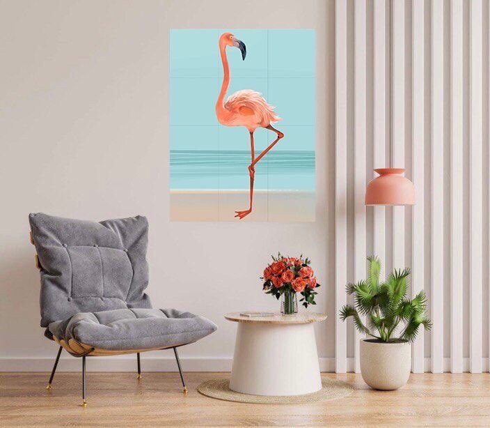 Tile Mural/Mosaic Ceramic Panel of Pink Flamingo- Tropical Bird Mural - Bird Print - Bird Art - Flamingo Print - Bird Wall Art - Bird Mosaic