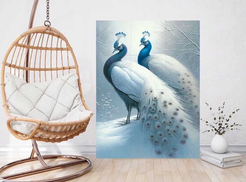 Tile Mural/Mosaic Ceramic Panel of Peacock - Bird Wall Art Home Decor - Peacock Mural - Gloss Tiles - Peacock Tile Mosaic - Peacock Print