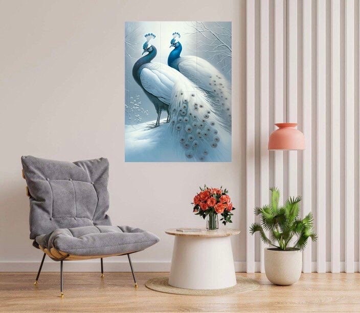 Tile Mural/Mosaic Ceramic Panel of Peacock - Bird Wall Art Home Decor - Peacock Mural - Gloss Tiles - Peacock Tile Mosaic - Peacock Print