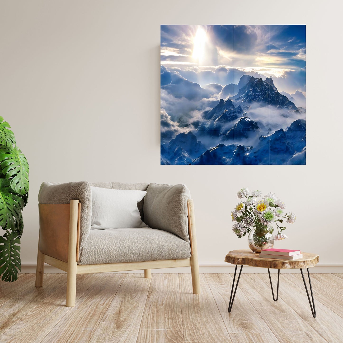 Tile Mural/Mosaic Ceramic Panel of Snowy Mountain Art Blue - Sunset Wall Art - Snowy Mountains Print - Mountain Wall Art - Mountain Mural