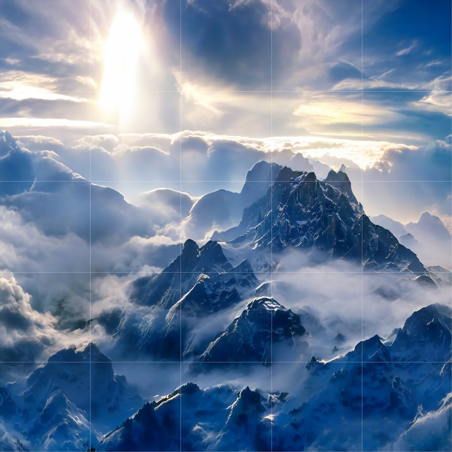 Tile Mural/Mosaic Ceramic Panel of Snowy Mountain Art Blue - Sunset Wall Art - Snowy Mountains Print - Mountain Wall Art - Mountain Mural