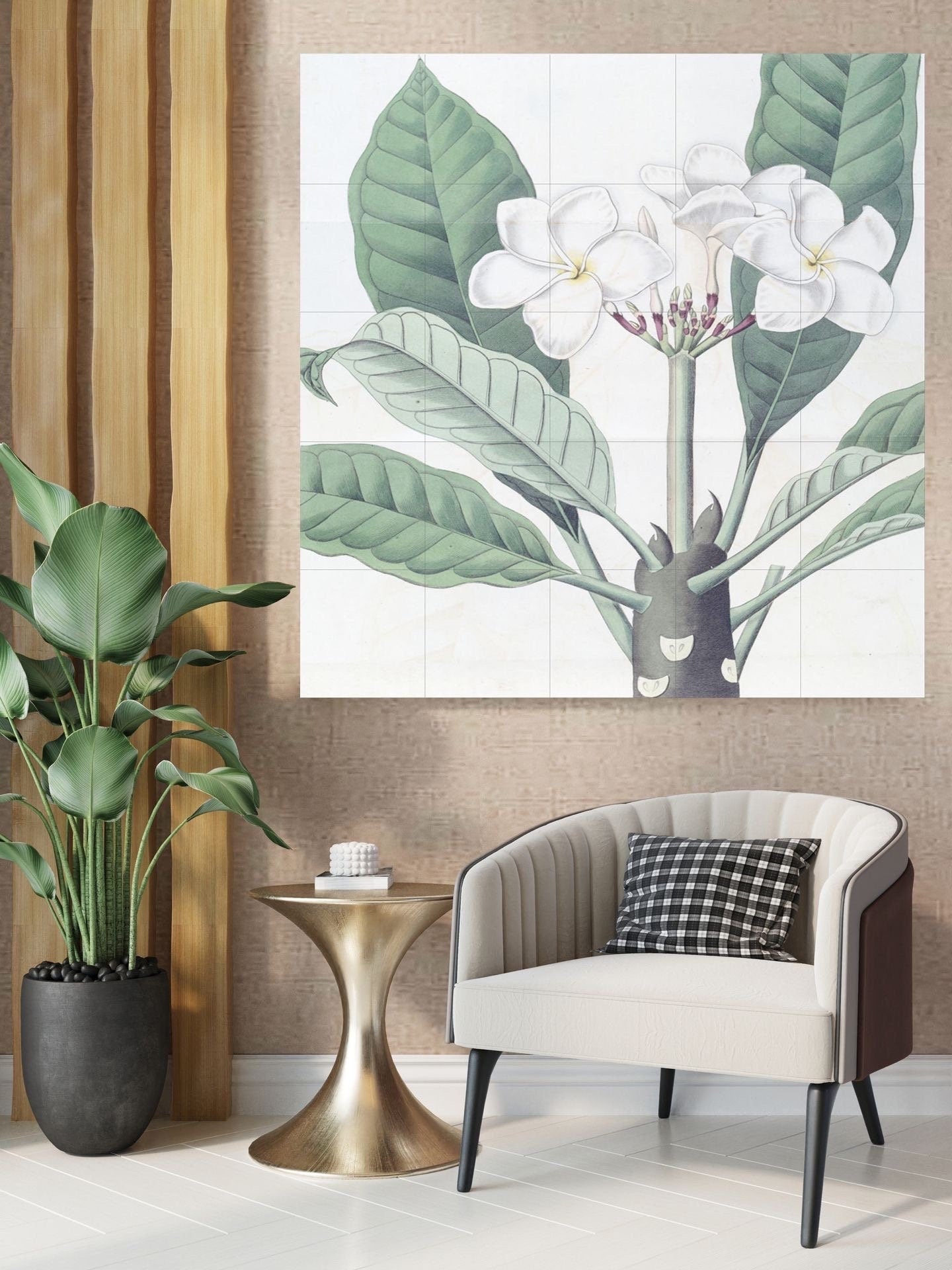 Tile Mural/Mosaic Ceramic Panel Plumeria - Edwards Sydenham - Flower Wall Art - Vintage Botanical Print - Floral Art - Flower Mural