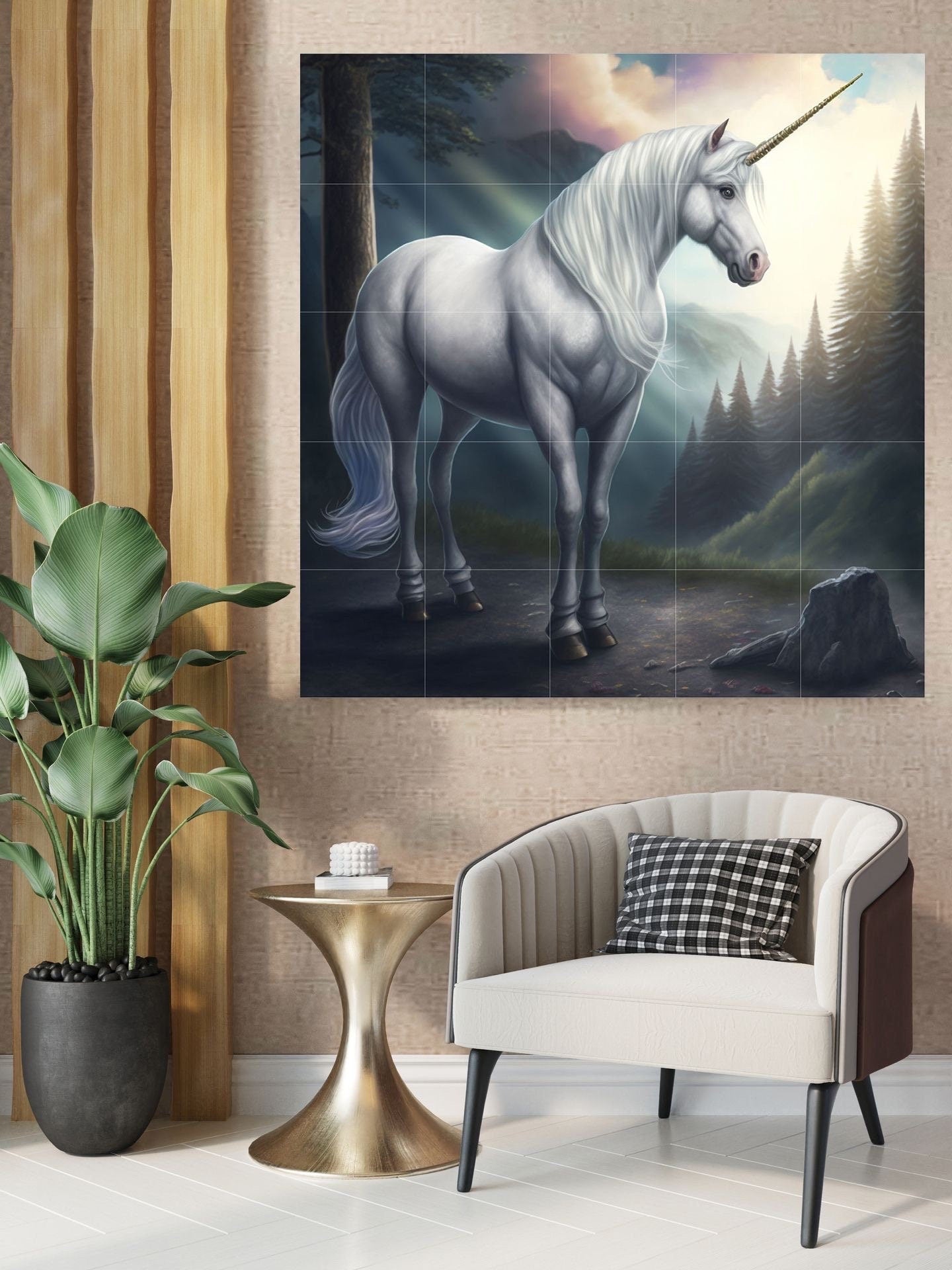 Tile Mural/Mosaic Ceramic Panel of Unicorn - Mural - Unicorn Wall Art - Unicorn Print - Gloss Tiles - Horse Mosaic - Horse Art Print