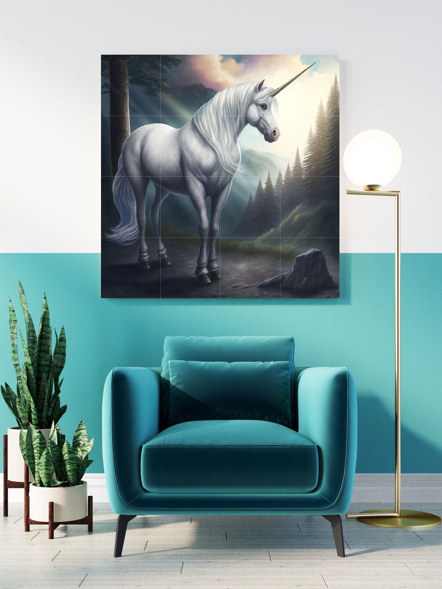 Tile Mural/Mosaic Ceramic Panel of Unicorn - Mural - Unicorn Wall Art - Unicorn Print - Gloss Tiles - Horse Mosaic - Horse Art Print
