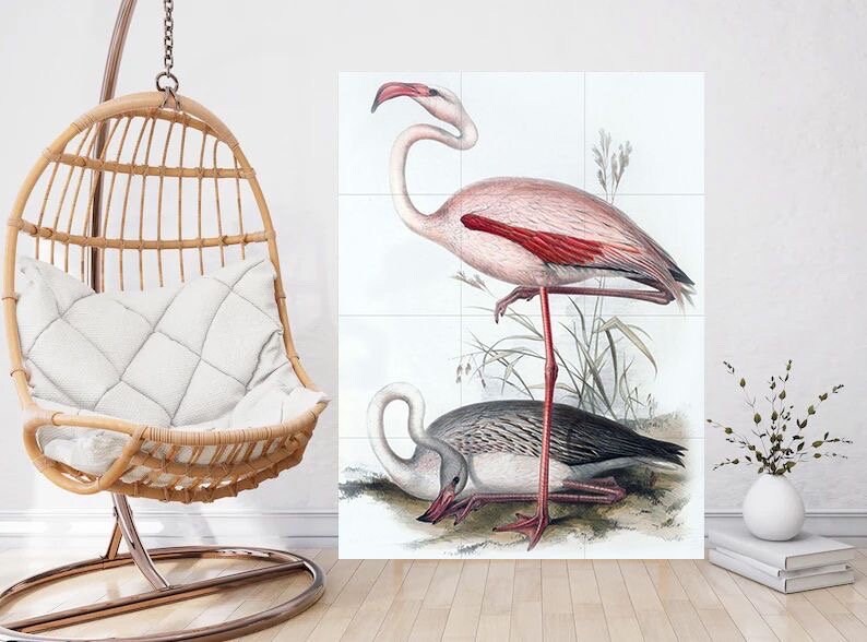 Tile Mural/Mosaic Ceramic Panel of Pink Flamingo- Tropical Bird Mural - Bird Print - Bird Art - Flamingo Print - Bird Wall Art - Bird Mosaic
