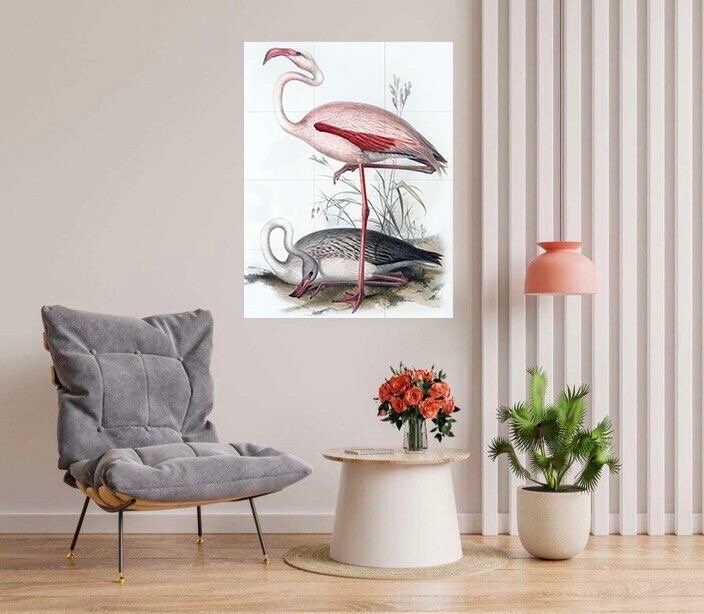 Tile Mural/Mosaic Ceramic Panel of Pink Flamingo- Tropical Bird Mural - Bird Print - Bird Art - Flamingo Print - Bird Wall Art - Bird Mosaic