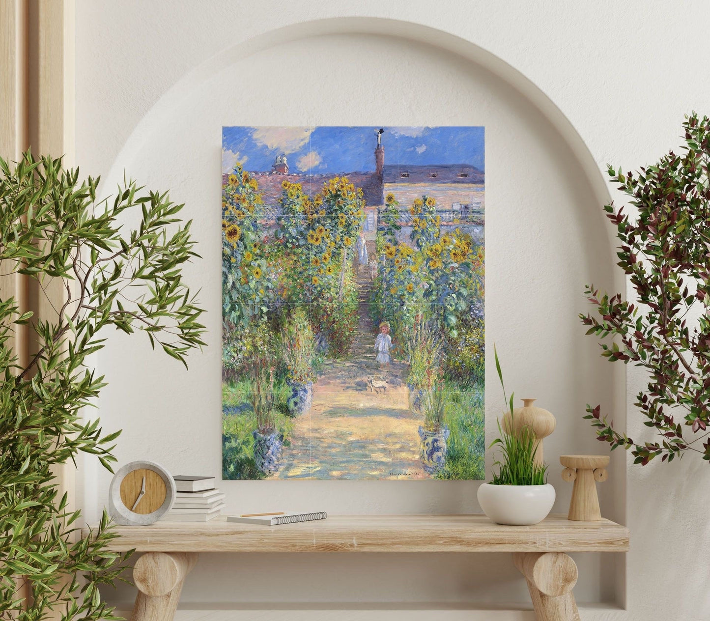 Tile Mural/Mosaic Ceramic Panel of Artist’s Garden - Claude Monet Print - Monet Wall Art - Garden Mural -Gloss Tiles -Sunflower Tile Mosaic