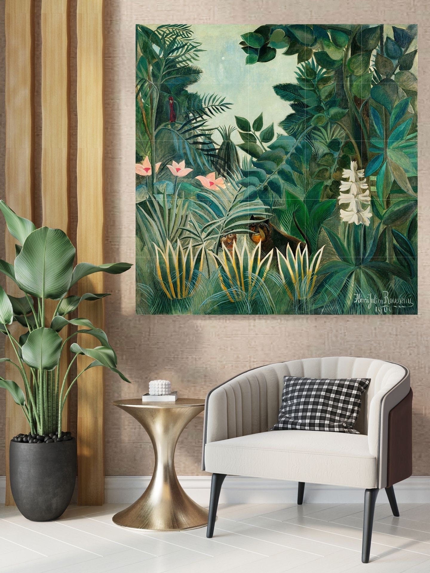 Tile Mural/Mosaic Ceramic Panel of Equatorial Jungle-Henri Rousseau Print -Rousseau Wall Art -Tropical Mural -Gloss Tiles -Tropical Wall Art