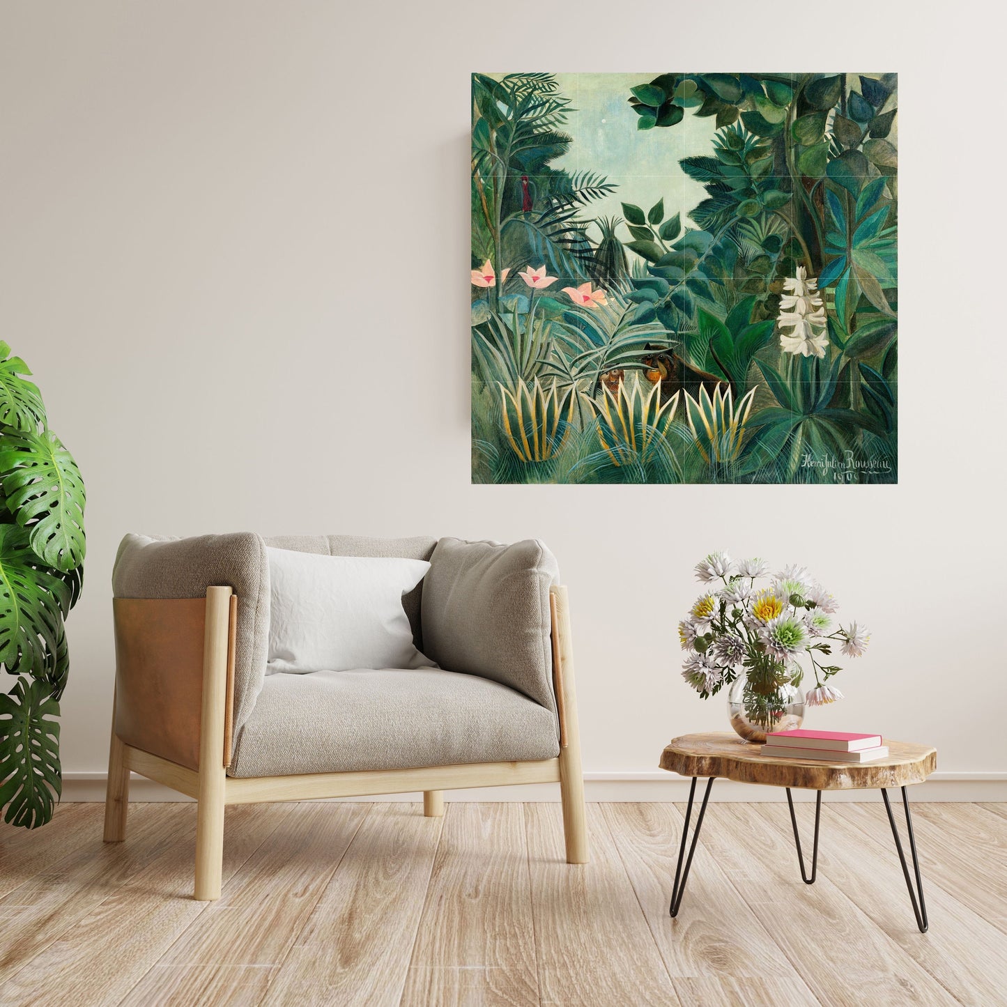 Tile Mural/Mosaic Ceramic Panel of Equatorial Jungle-Henri Rousseau Print -Rousseau Wall Art -Tropical Mural -Gloss Tiles -Tropical Wall Art
