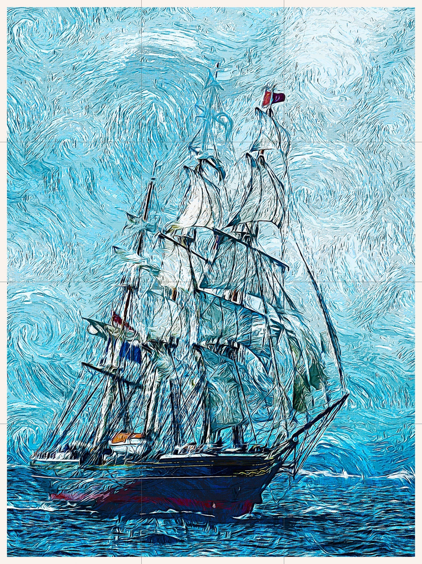 Tile Mural/Mosaic Ceramic Panel of a Ship - Sailing ship print- Ocean Waves Wall Mural -Tile Mural Art - Seascape Home Decor- Tile Mosaic