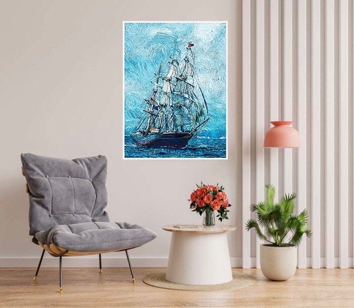 Tile Mural/Mosaic Ceramic Panel of a Ship - Sailing ship print- Ocean Waves Wall Mural -Tile Mural Art - Seascape Home Decor- Tile Mosaic