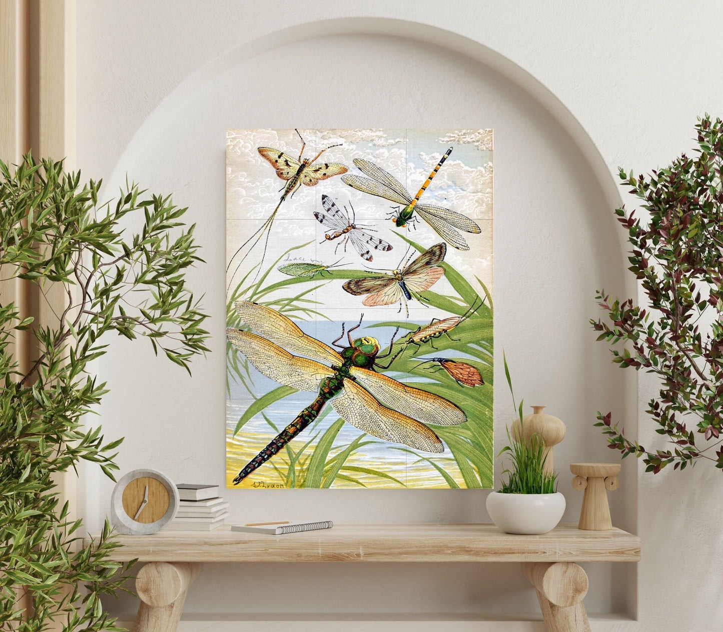 Tile Mural/Mosaic Ceramic Panel of Dragonflies - William Houghton - Insect Tile Mural - Wall Insect Art Print - Gloss Tiles - Tile Mosaic