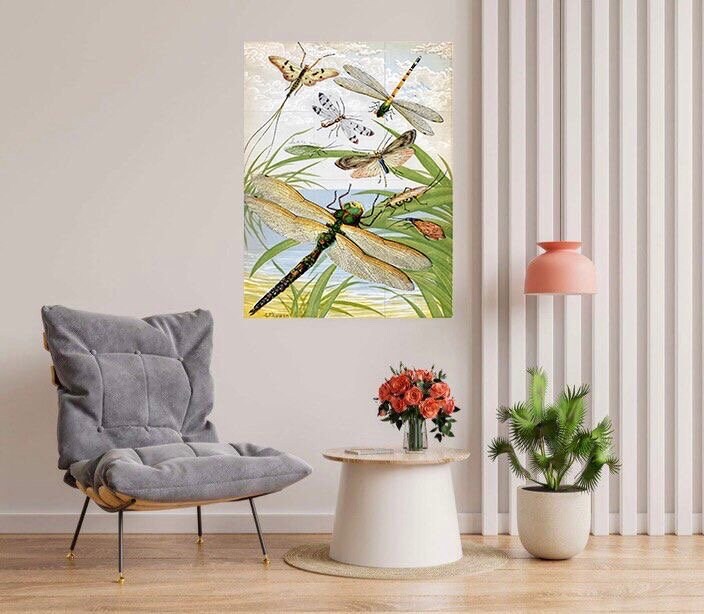 Tile Mural/Mosaic Ceramic Panel of Dragonflies - William Houghton - Insect Tile Mural - Wall Insect Art Print - Gloss Tiles - Tile Mosaic