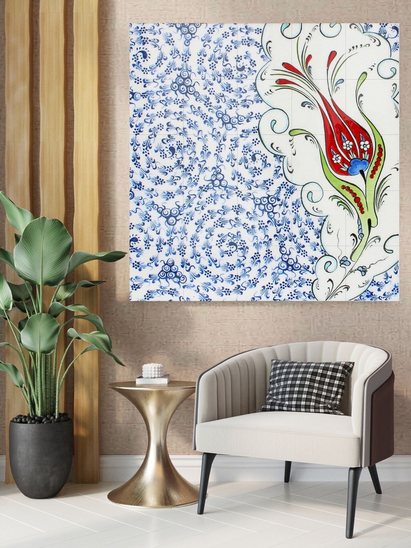 Tile Mural/Mosaic Ceramic Panel of Arabic Pattern Aabic Print - Tile Mural - Gloss Tiles - Tile Mosaic -Arabic Print - Iznik Turkish Tiles