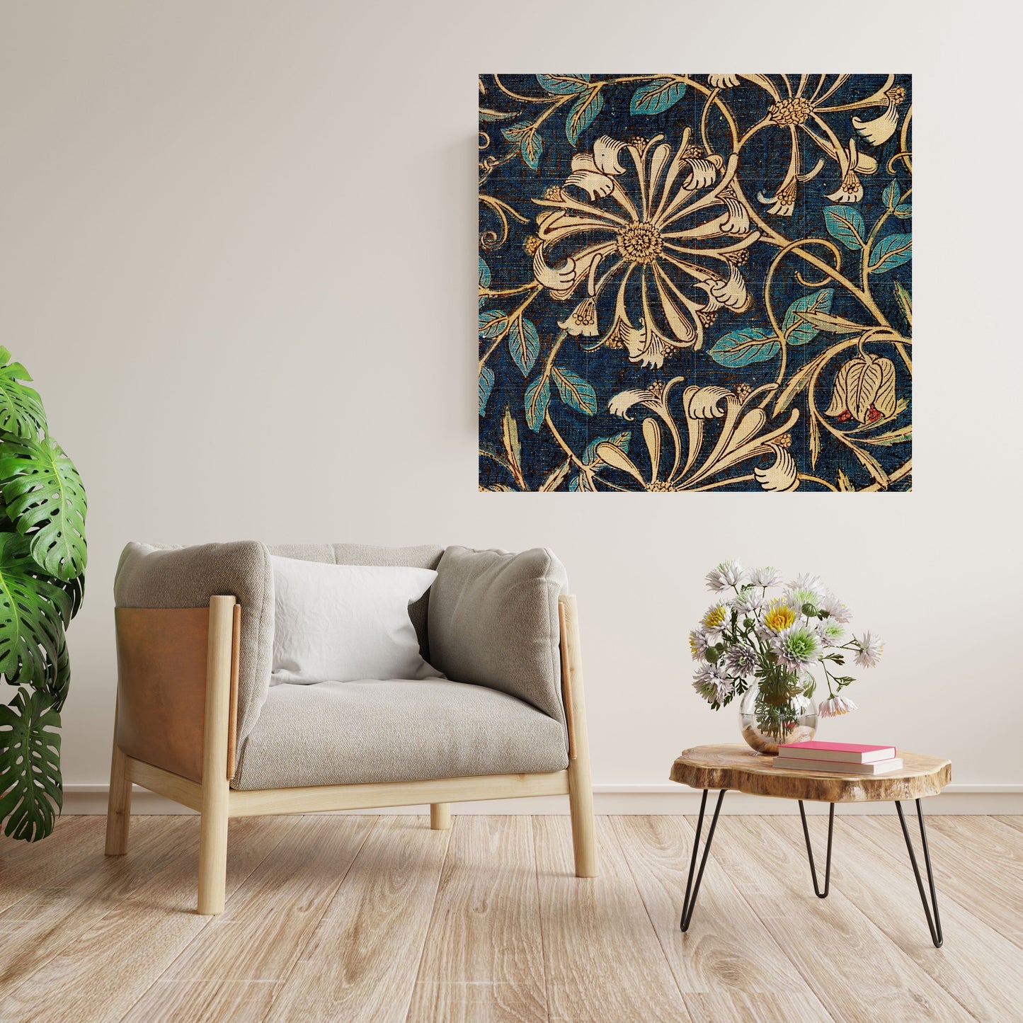 Tile Mural/Mosaic Ceramic Panel of Honeysuckle - William Morris Pattern - Flower Mural - Botanical Print - Tile Mural Mosaic - Floral Art