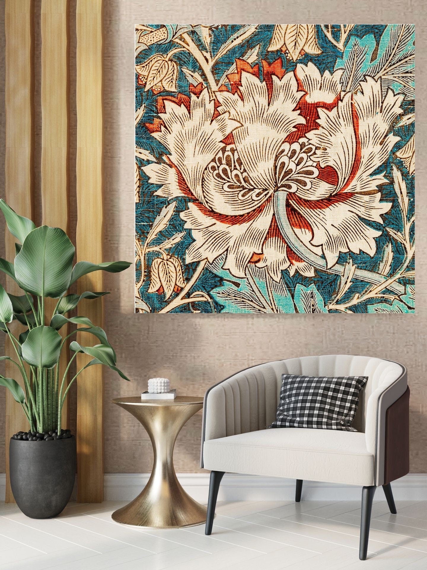 Tile Mural/Mosaic Ceramic Panel of Honeysuckle - William Morris Pattern - Flower Mural - Botanical Print - Tile Mural Mosaic - Floral Art