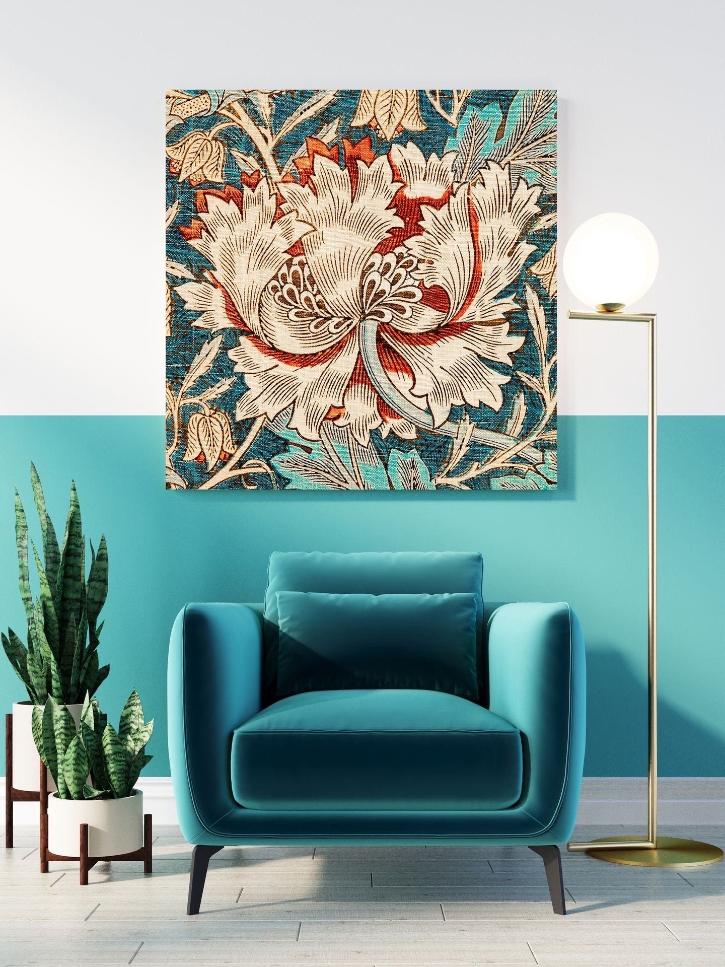 Tile Mural/Mosaic Ceramic Panel of Honeysuckle - William Morris Pattern - Flower Mural - Botanical Print - Tile Mural Mosaic - Floral Art