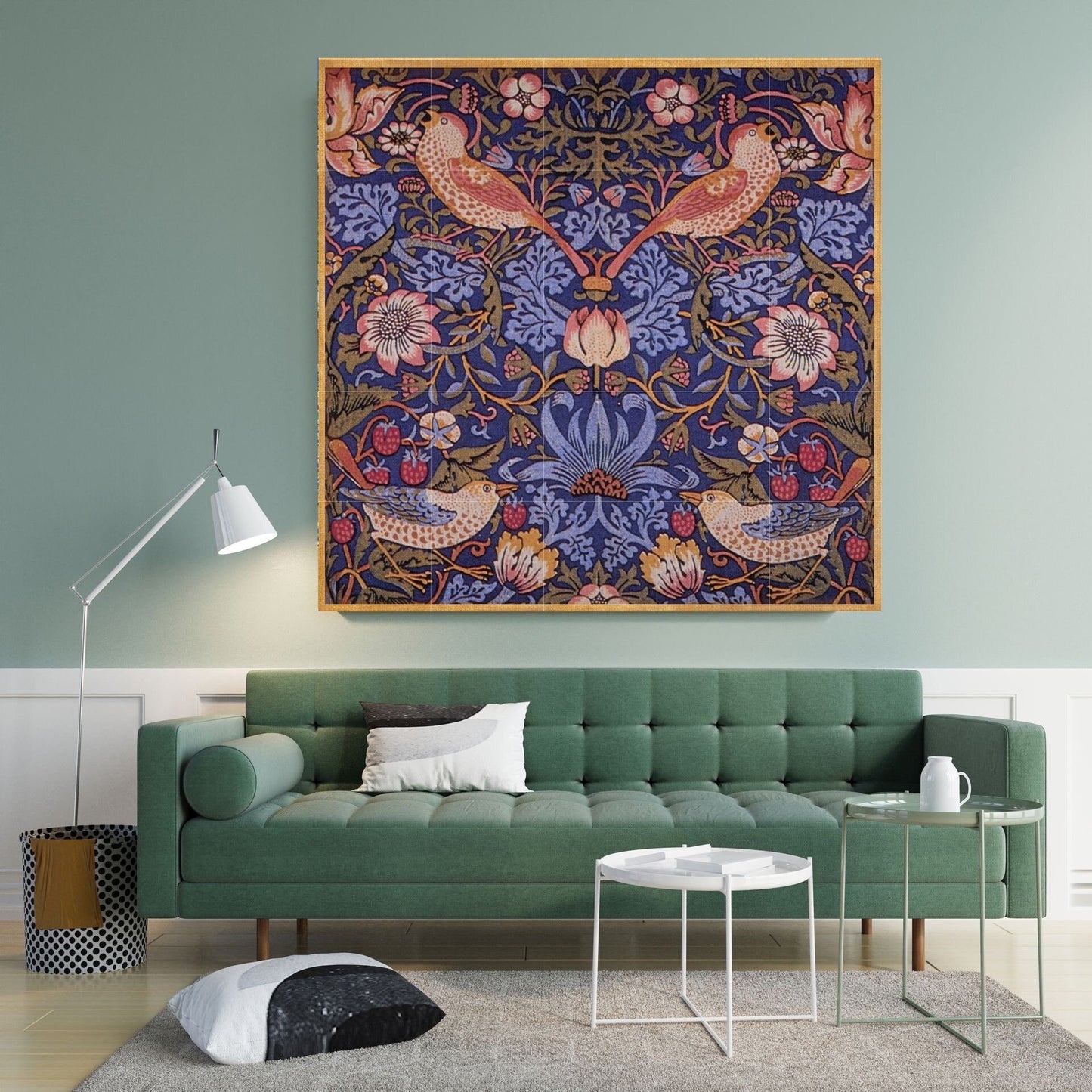 Tile Mural/Mosaic Ceramic Panel of Strawberry Thief - William Morris Pattern - Bird Mural - Botanical Print - Tile Mural Mosaic
