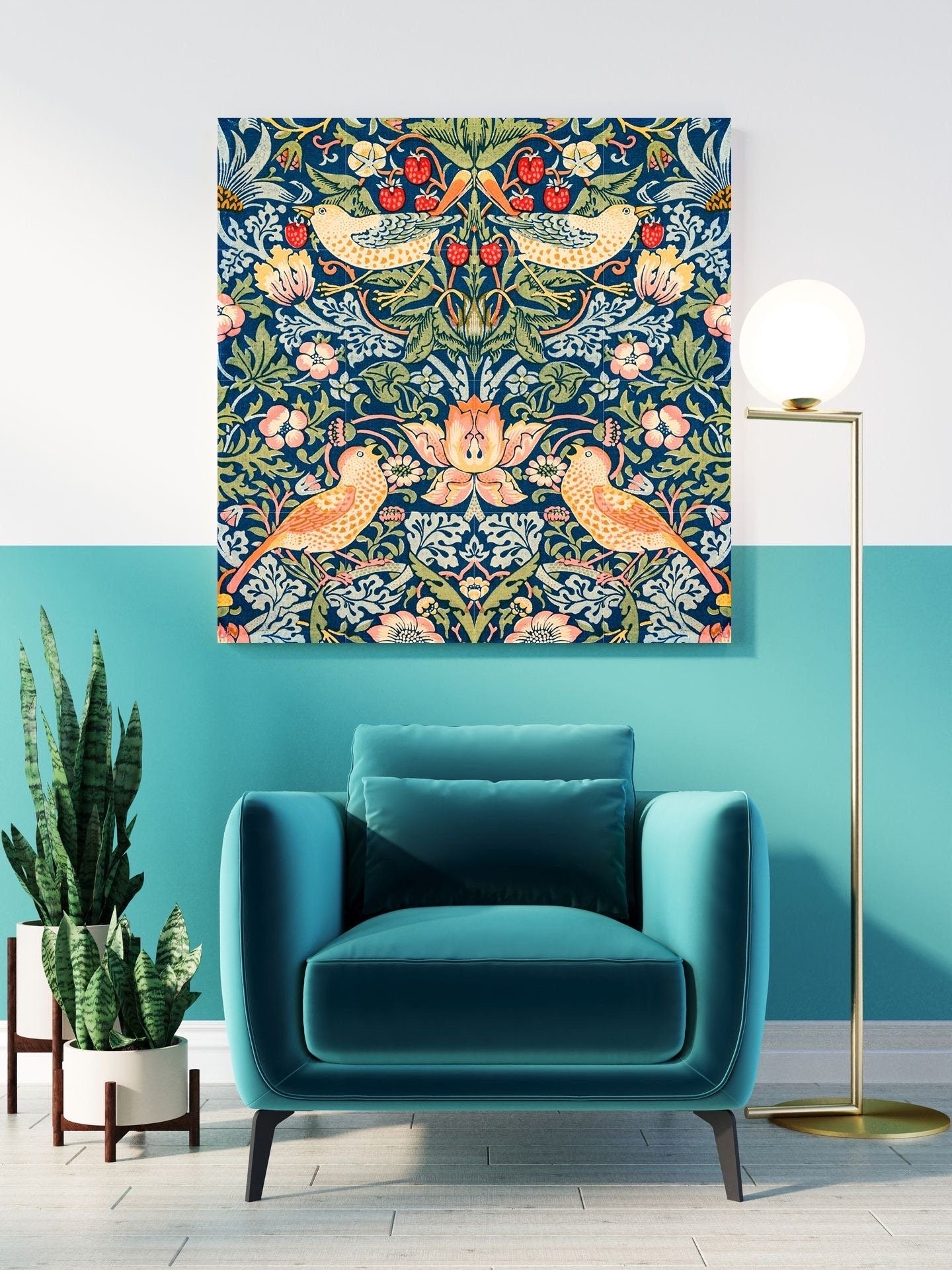 Tile Mural/Mosaic Ceramic Panel of Strawberry Thief - William Morris Pattern - Bird Mural - Botanical Print - Tile Mural Mosaic