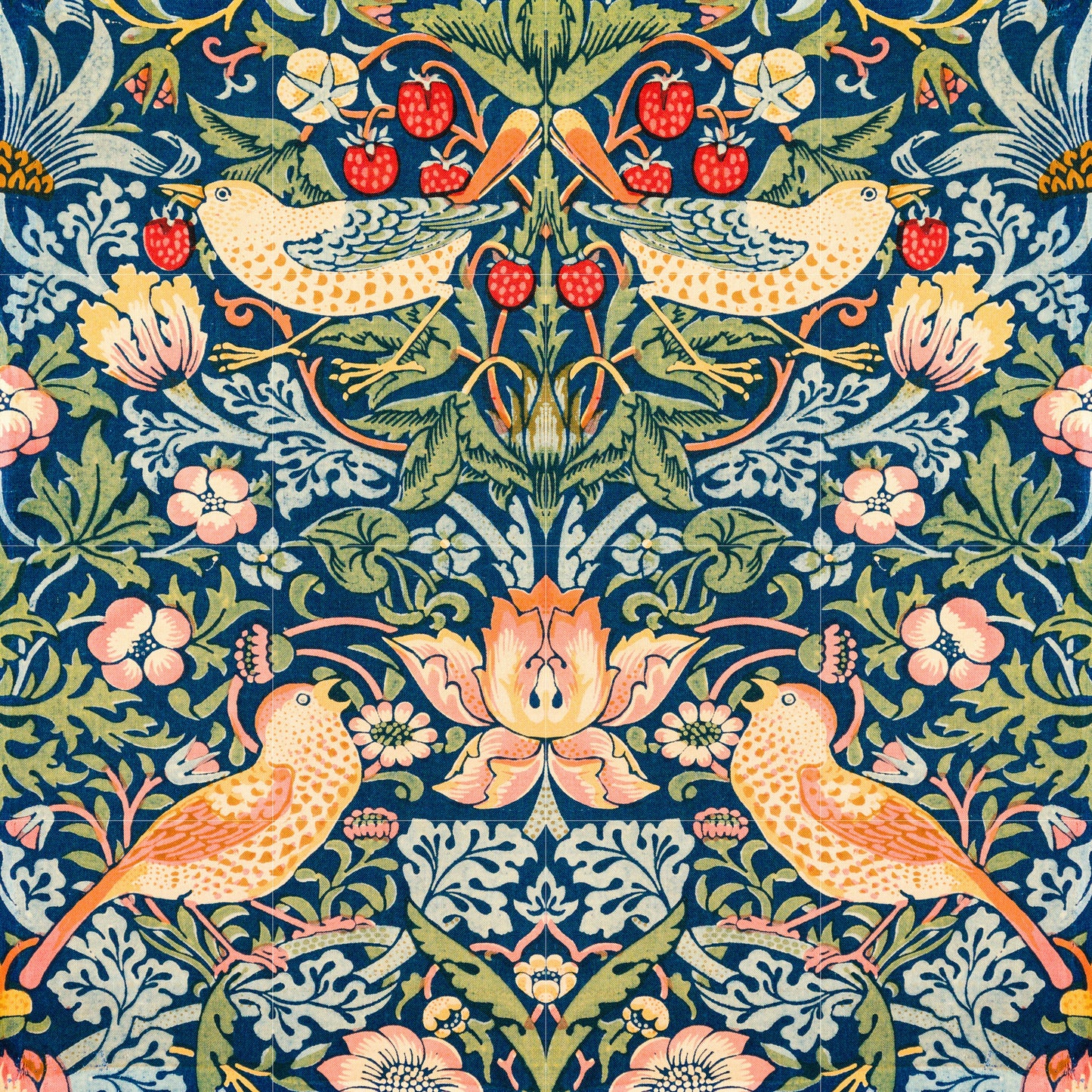 Tile Mural/Mosaic Ceramic Panel of Strawberry Thief - William Morris Pattern - Bird Mural - Botanical Print - Tile Mural Mosaic