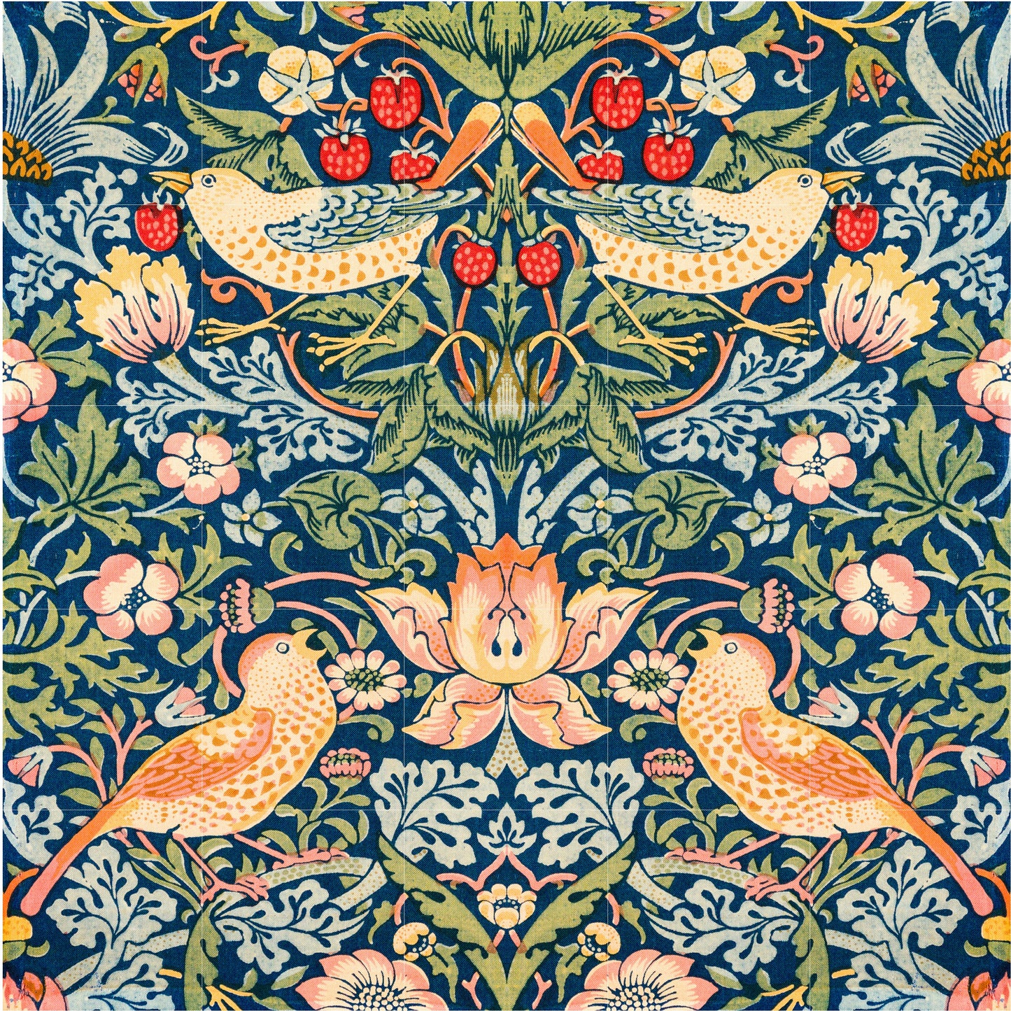 Tile Mural/Mosaic Ceramic Panel of Strawberry Thief - William Morris Pattern - Bird Mural - Botanical Print - Tile Mural Mosaic