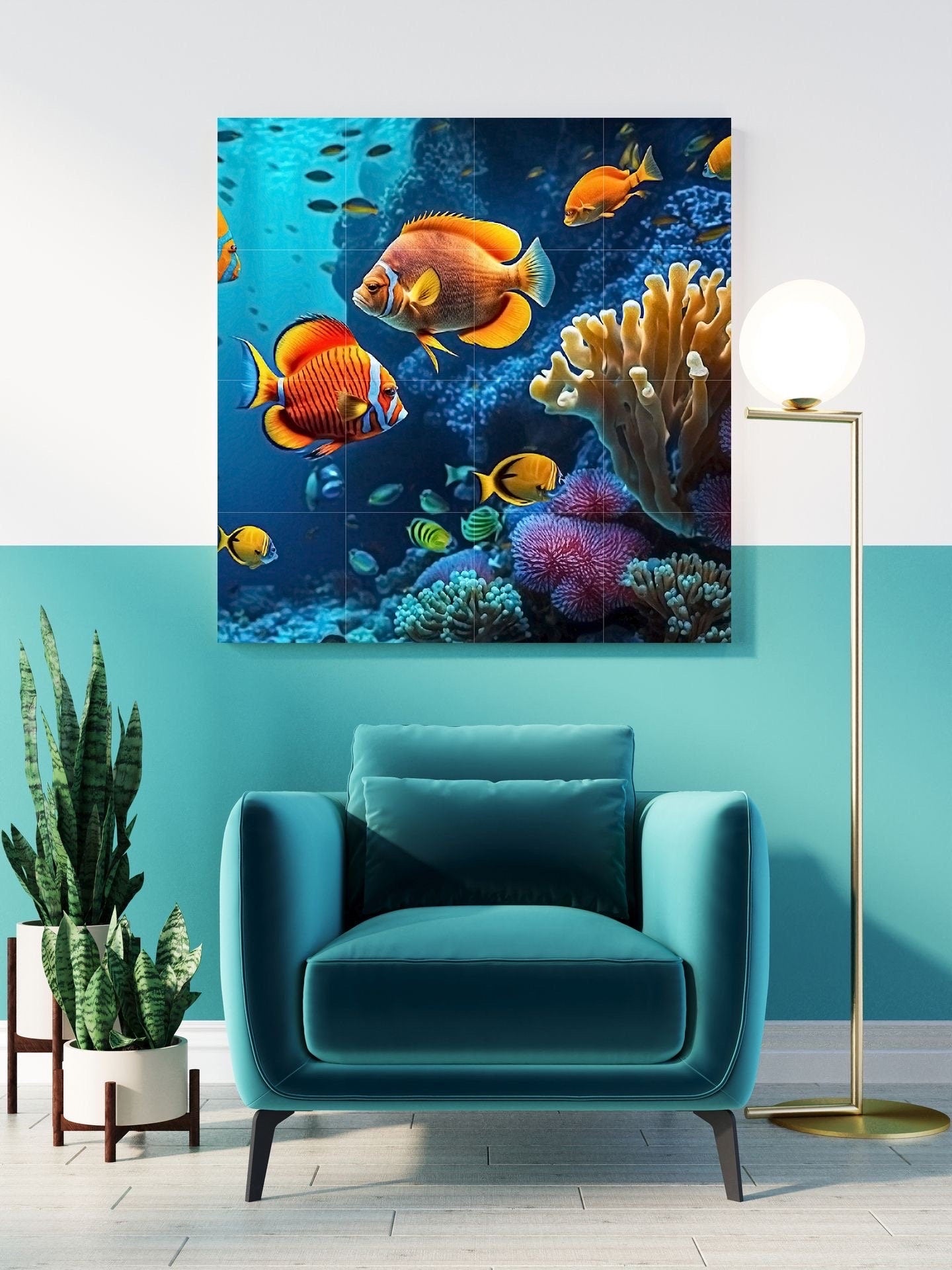Tile Mural/Mosaic Ceramic Panel of Sea Coral Reef - Coral Reef Wall Print -Ocean Life Print -Fish Mural -Gloss Tiles - Fish Mosaic