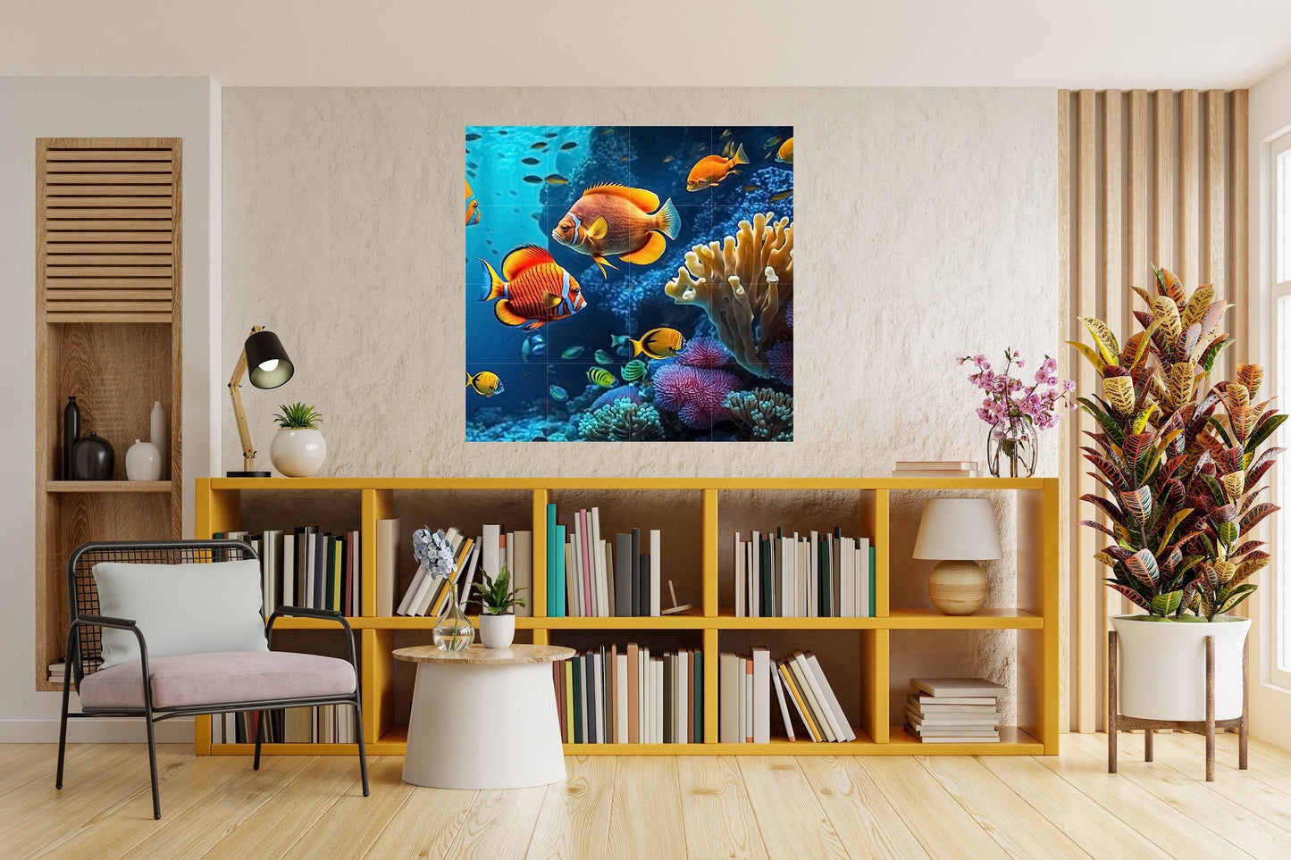 Tile Mural/Mosaic Ceramic Panel of Sea Coral Reef - Coral Reef Wall Print -Ocean Life Print -Fish Mural -Gloss Tiles - Fish Mosaic