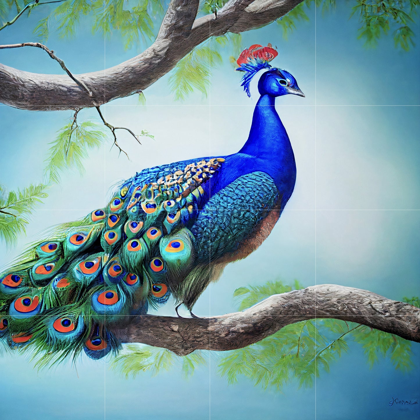 Tile Mural/Mosaic Ceramic Panel of Peacock - Bird Wall Art Home Decor - Peacock Mural - Gloss Tiles - Peacock Tile Mosaic - Bird Print