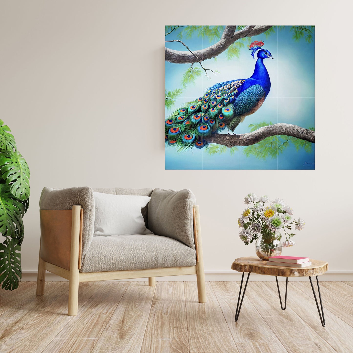 Tile Mural/Mosaic Ceramic Panel of Peacock - Bird Wall Art Home Decor - Peacock Mural - Gloss Tiles - Peacock Tile Mosaic - Bird Print